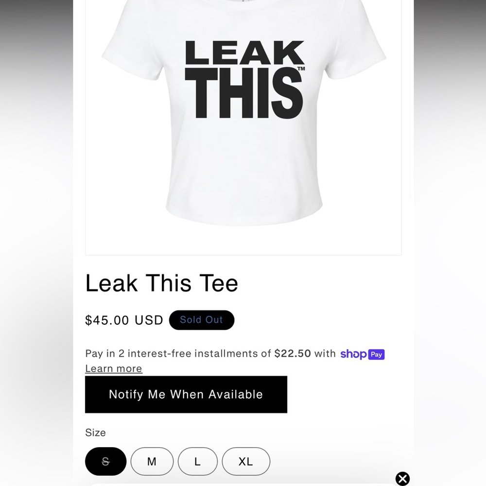 Tate McRae Merch- White Graphic Tee "LEAK THIS"